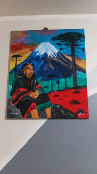 Cuadro Pintura Mapuche con Volcán - miniatura 2