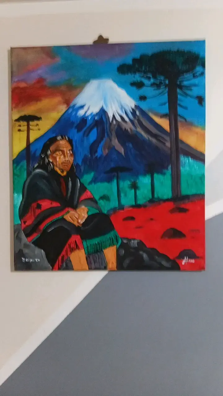 Cuadro Pintura Mapuche con Volcán - 3