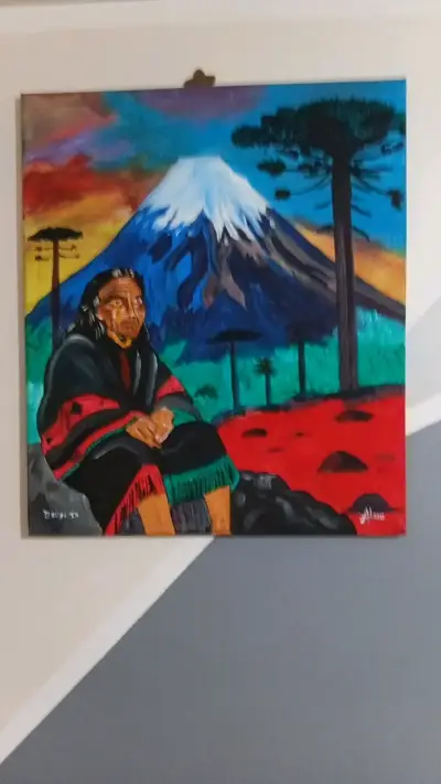 Cuadro Pintura Mapuche con Volcán - miniatura 3