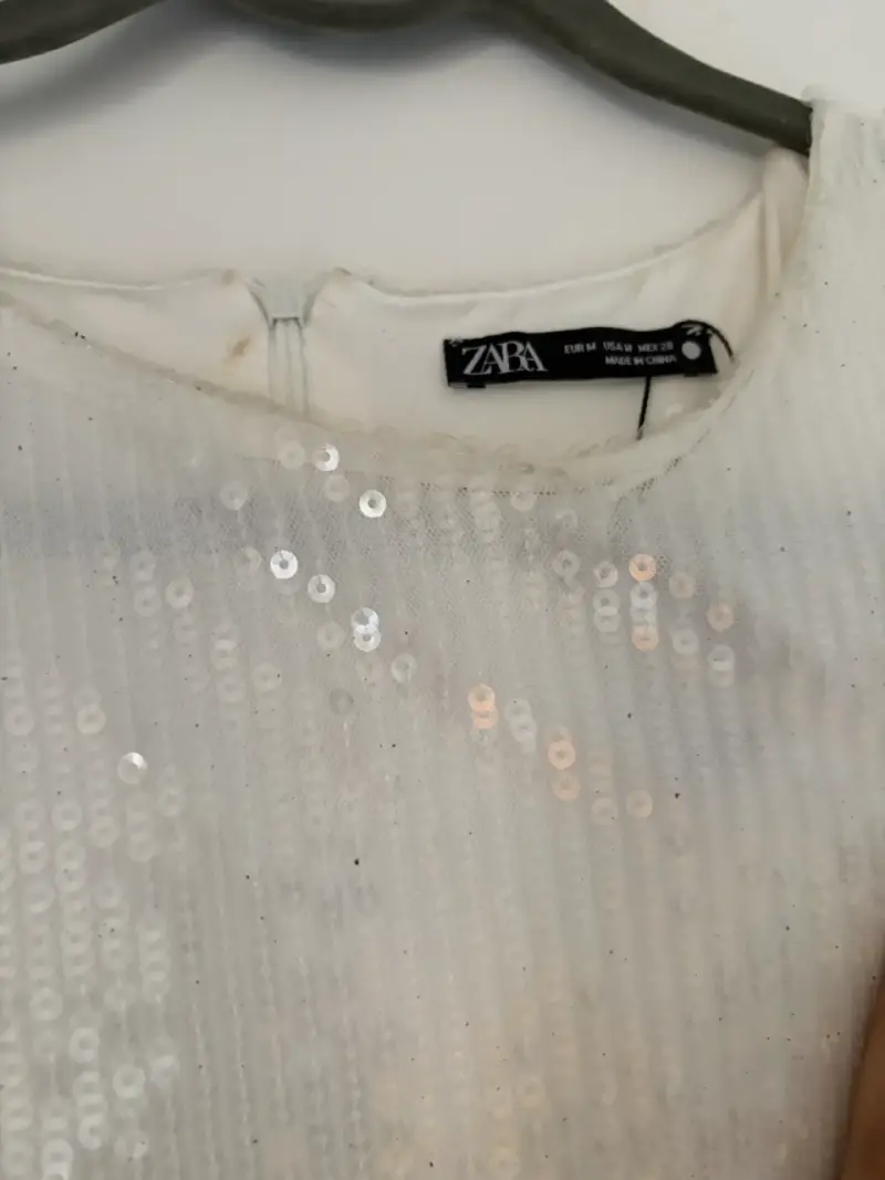 Vestido de lentejuelas blanco con flecos Zara - 3