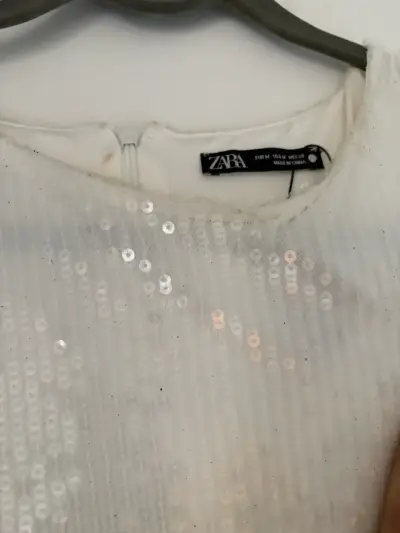 Vestido de lentejuelas blanco con flecos Zara - miniatura 3