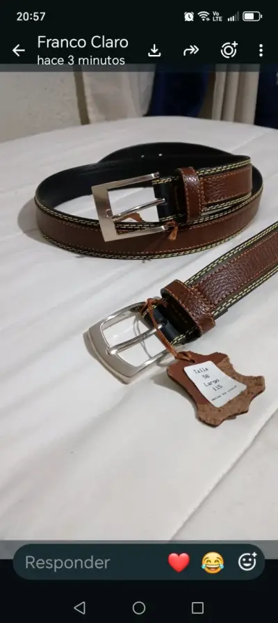 Cinturón de cuero marrón con hebilla metálica - miniatura 2