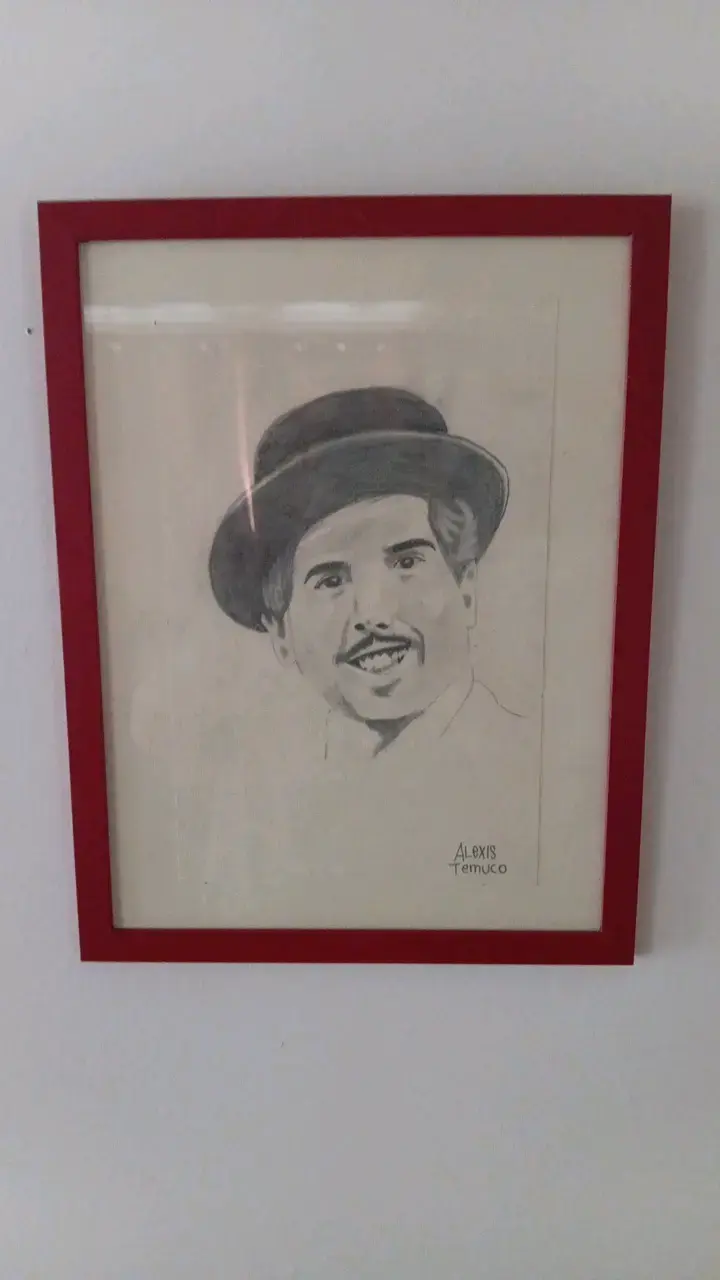 Retrato a Lápiz enmarcado con marco rojo - 1