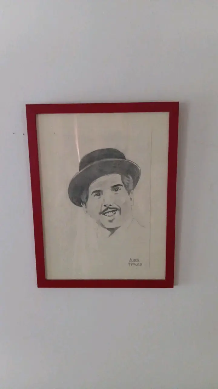 Retrato a Lápiz enmarcado con marco rojo - 2