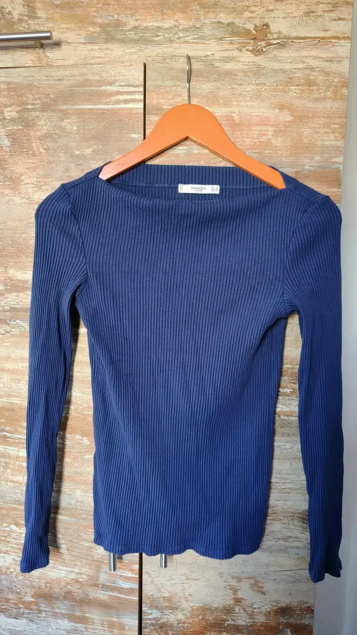 Polera manga larga azul Mango Basics - 1