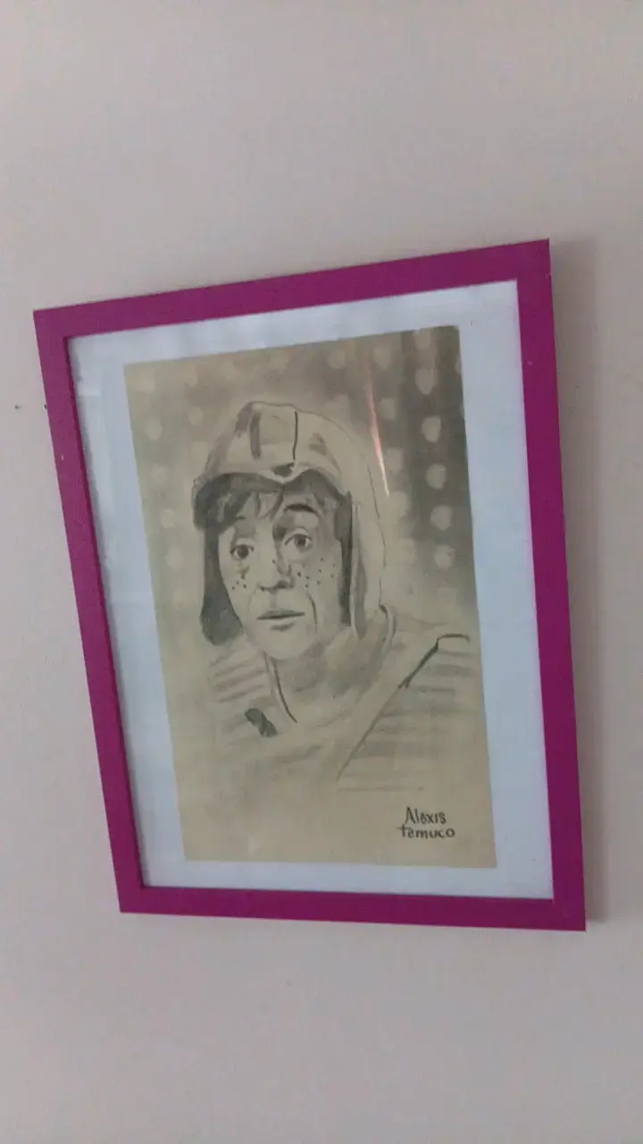 Cuadro con dibujo de personaje famoso en marco rosado - 2