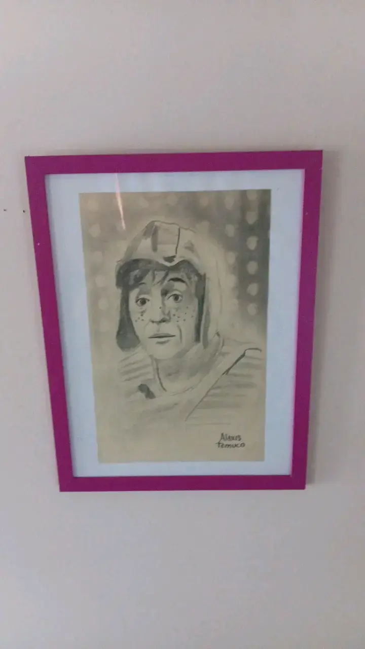 Cuadro con dibujo de personaje famoso en marco rosado - 3
