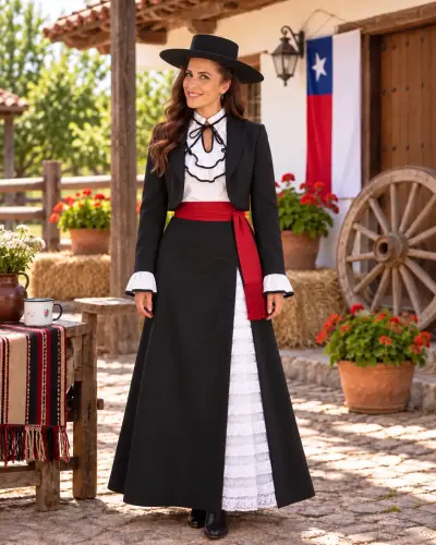 Traje Típico Chileno Mujer con Sombrero - miniatura 2