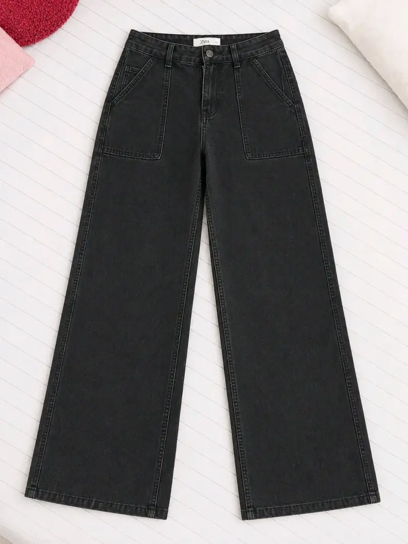 Pantalones anchos de mezclilla negros - 1