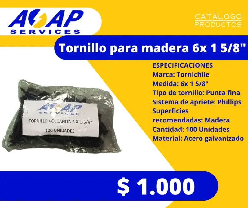 Pack 9 Bolsas Tornillos Madera 6x1 5/8"
