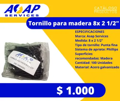 Pack 8 Bolsas Tornillos Madera 8x2 1/2" - miniatura 1