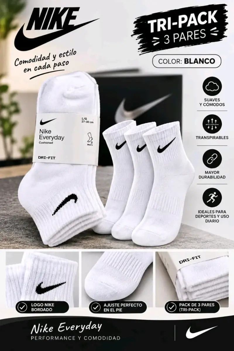 Calcetines Nike Everyday Cushioned Tri-Pack Blanco