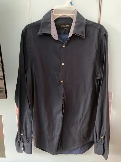 Camisa Zara Man Slim Fit Azul Marino Talla M - miniatura 2