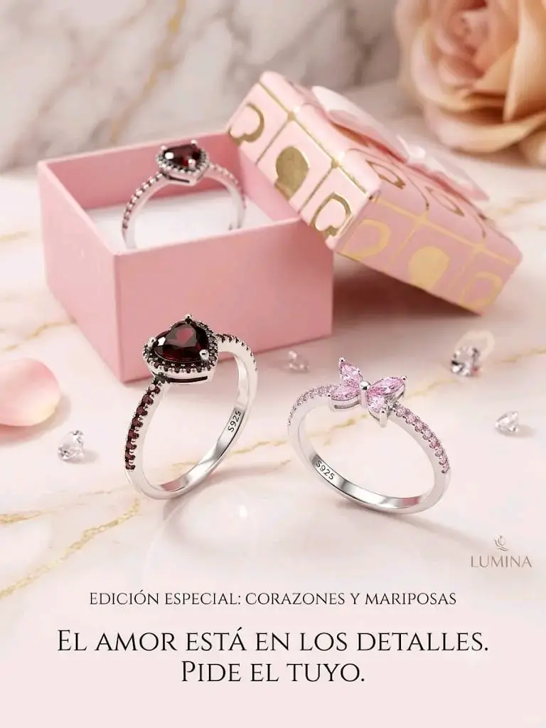 Anillos de plata con diseño de corazón y mariposa - 1
