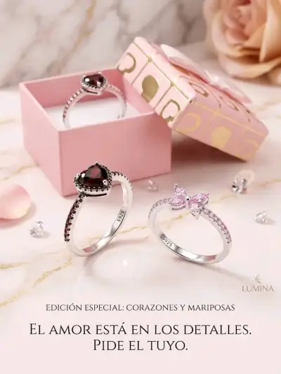Anillos de plata con diseño de corazón y mariposa - miniatura 1