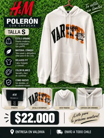 Polerón H&M con Capucha Blanco Talla S - miniatura 1