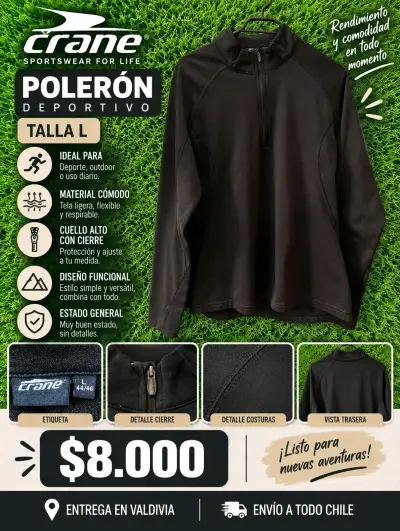 Polerón Deportivo Negro Crane Talla L - miniatura 1