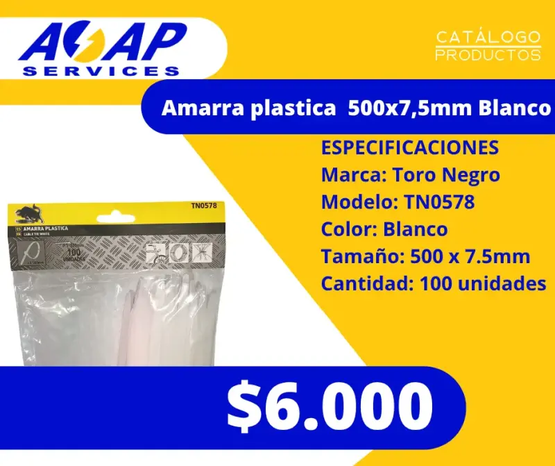 Amarras plásticas blancas 500x7.5mm Toro Negro - 1