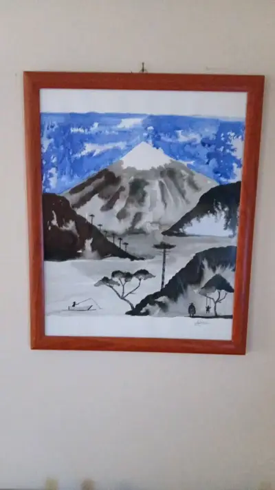 Cuadro Pintura Acuarela Paisaje Montaña - miniatura 1