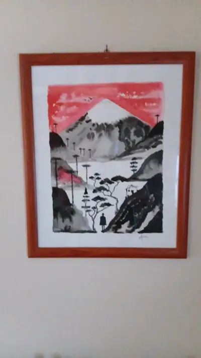 Cuadro con paisaje montañoso enmarcado - miniatura 1