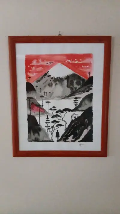 Cuadro con paisaje montañoso enmarcado - miniatura 3