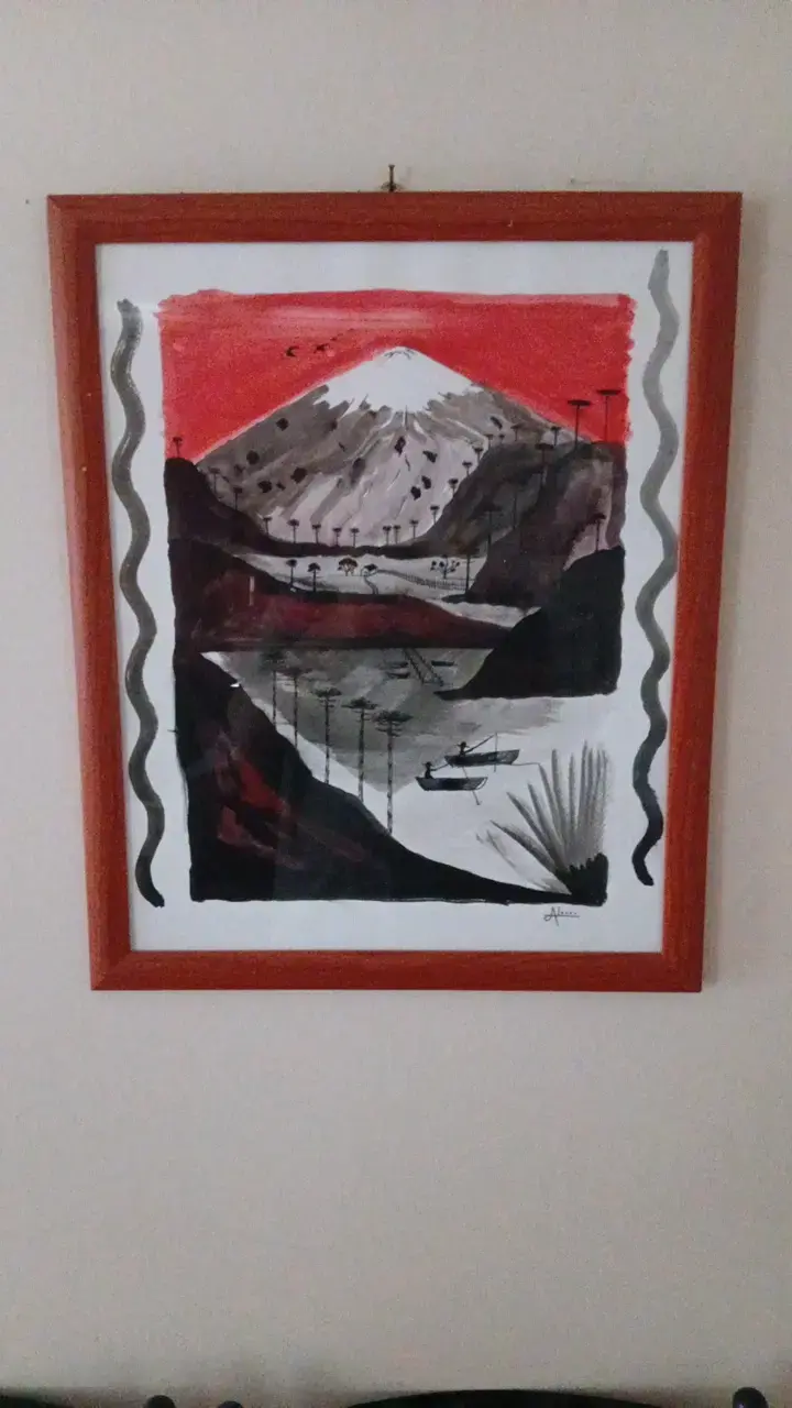 Cuadro Pintura Paisaje Montaña enmarcado - 1