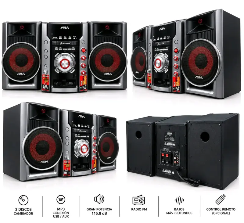 Sistema de sonido Aiwa con 3 discos y USB - 1