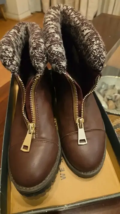 Botines de cuero marrón con forro tejido - miniatura 2