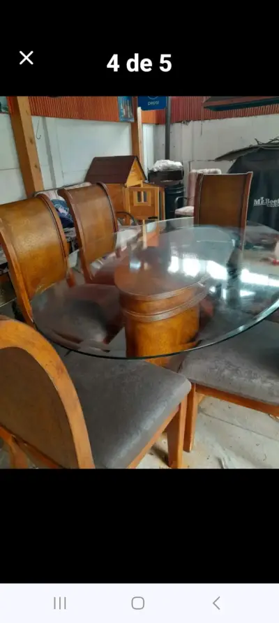 Juego de comedor de vidrio y madera con sillas - miniatura 1