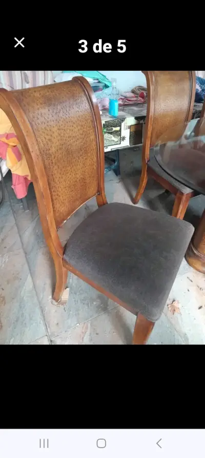 Juego de comedor de vidrio y madera con sillas - miniatura 2
