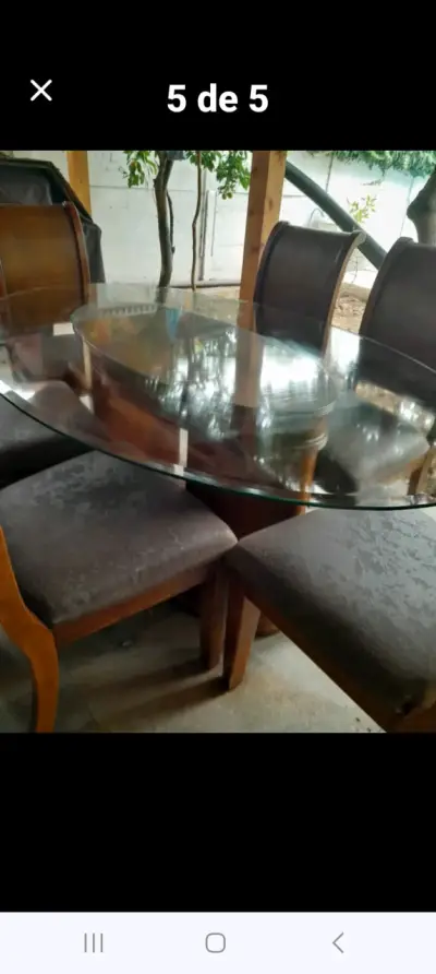 Juego de comedor de vidrio y madera con sillas - miniatura 4