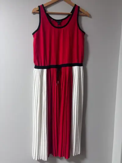 Vestido Tommy Hilfiger rojo y blanco con pliegues - miniatura 1