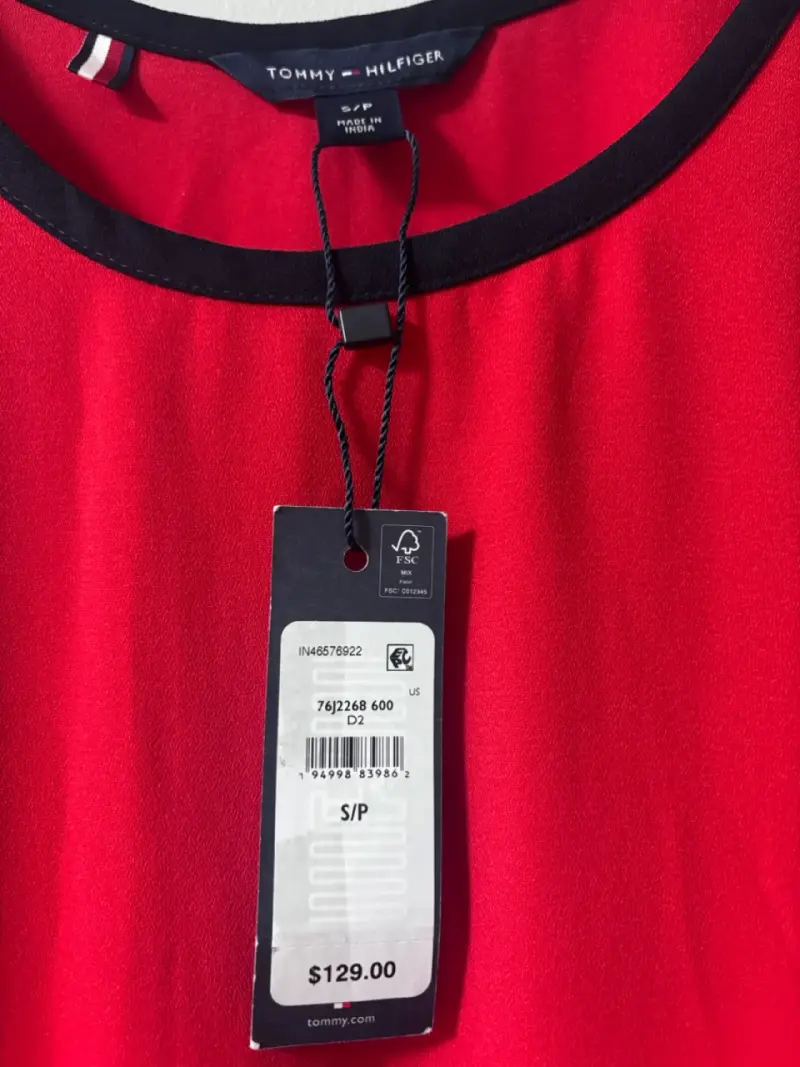 Vestido Tommy Hilfiger rojo y blanco con pliegues - 3