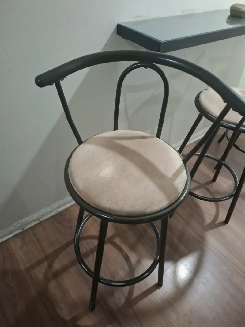 Juego de 3 sillas de bar con asiento beige - 2