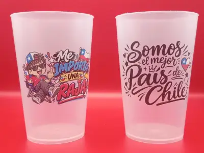 Vasos de vidrio y plástico con frases chilenas - miniatura 3