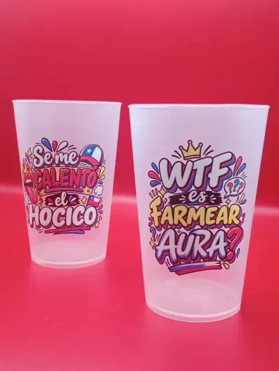 Vasos de vidrio y plástico con frases chilenas - miniatura 4