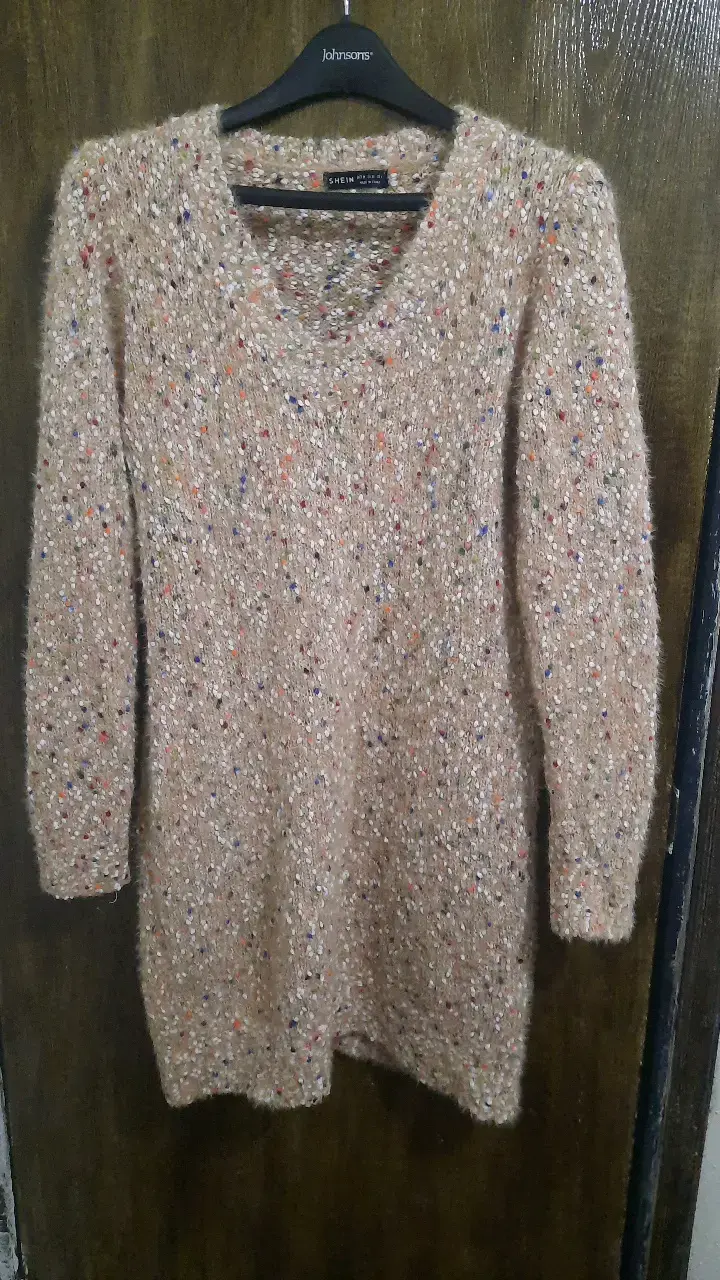 Vestido de punto Shein beige con chispas de color - 1