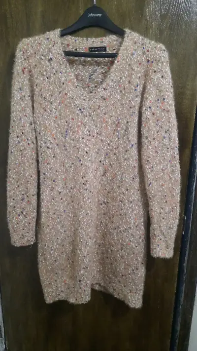 Vestido de punto Shein beige con chispas de color - miniatura 1