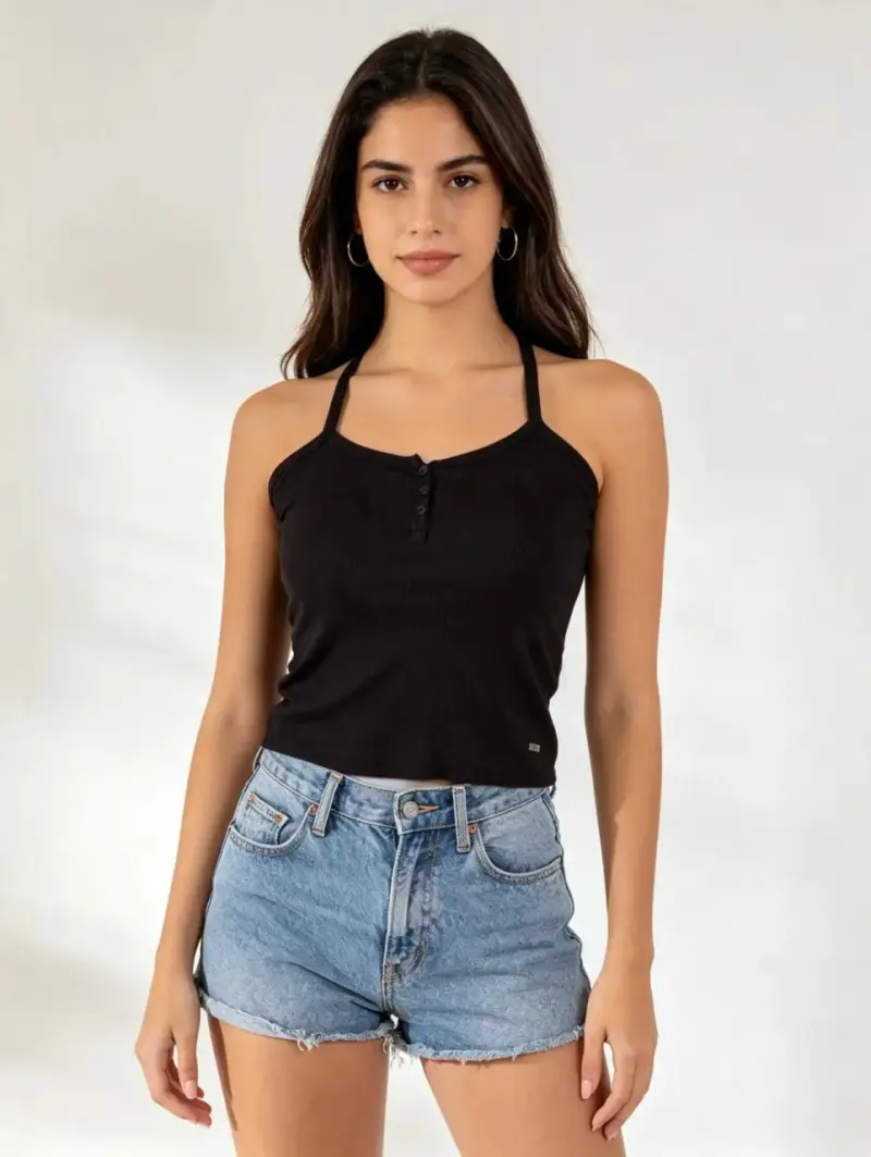 Polera Umbrale sin mangas negra con botones - 1