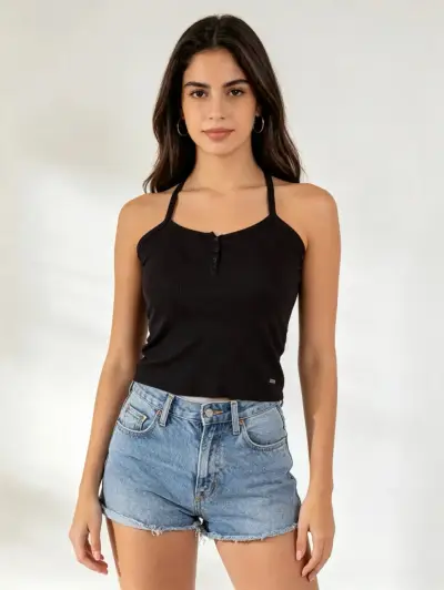 Polera Umbrale sin mangas negra con botones - miniatura 1