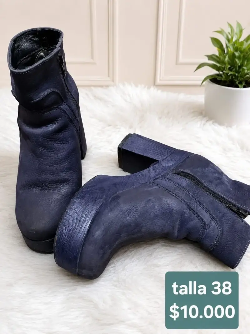 Botines de cuero azul talla 38