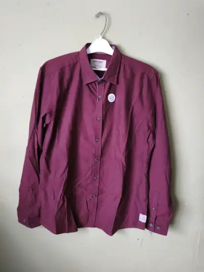 Camisa Hombre Manga Larga Burdeos - miniatura 1
