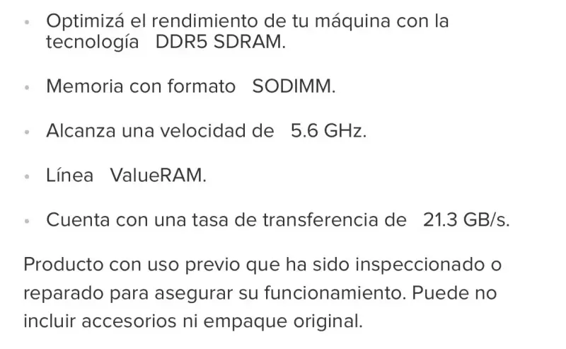 Memoria Ram Kingston 16 Gb, Ddr5, 5600 Mhz, So-dim - 2