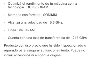 Memoria Ram Kingston 16 Gb, Ddr5, 5600 Mhz, So-dim - miniatura 2