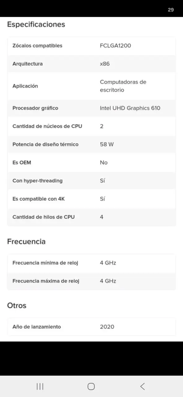 Procesador Intel Pentium Gold G6400 4.00GHz - 5