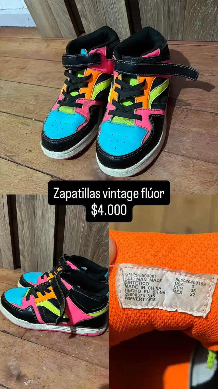 Zapatillas vintage flúor multicolor. Nro 35