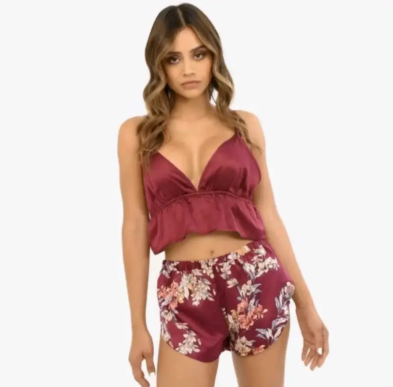Pijama de satén para mujer floral talla L - 2