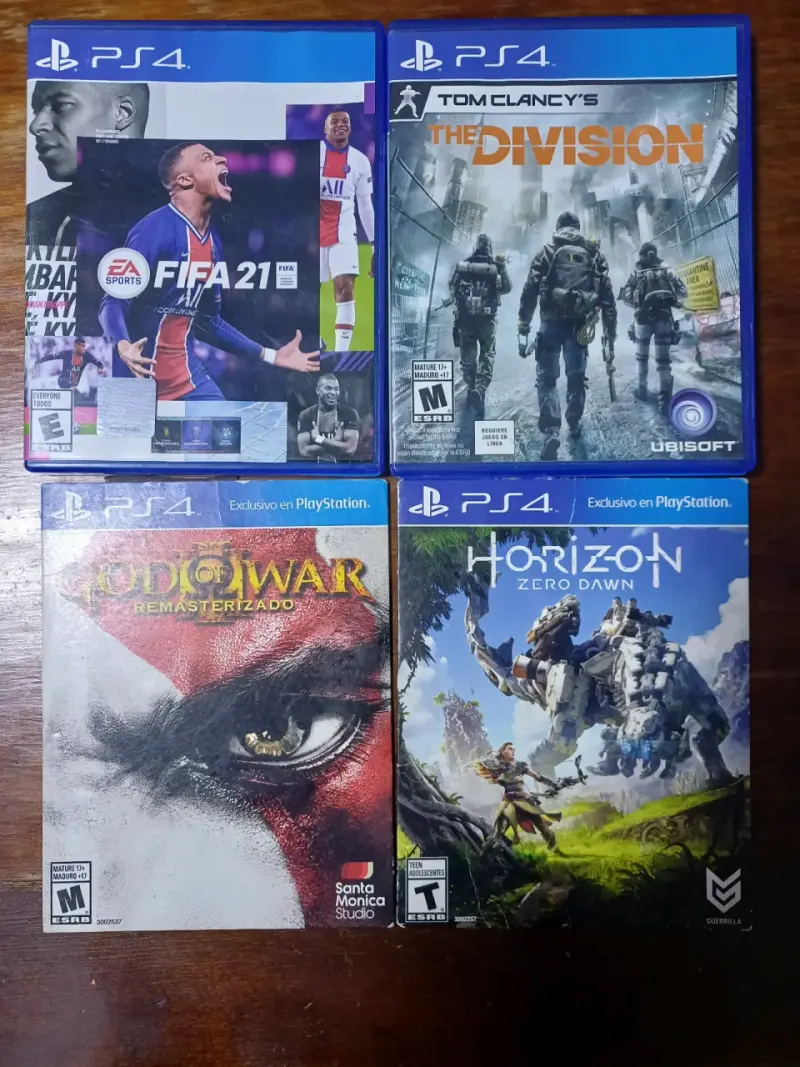 Lote de Juegos PS4: FIFA 21, The Division, God of War, Horizon Zero Dawn