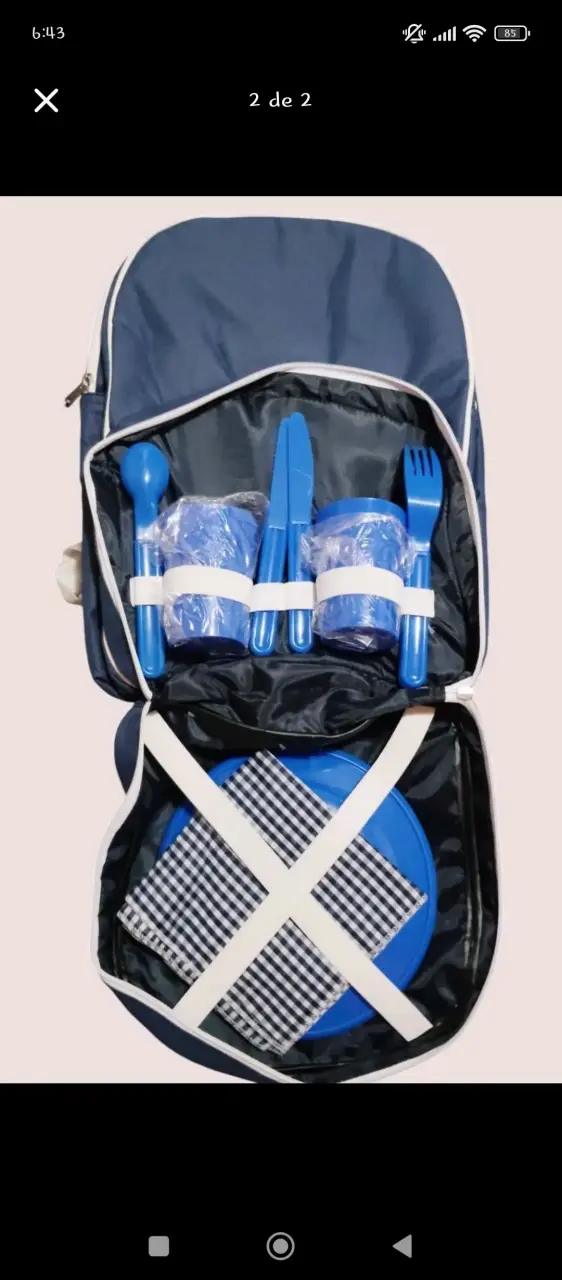 Mochila picnic azul con accesorios completos - 1