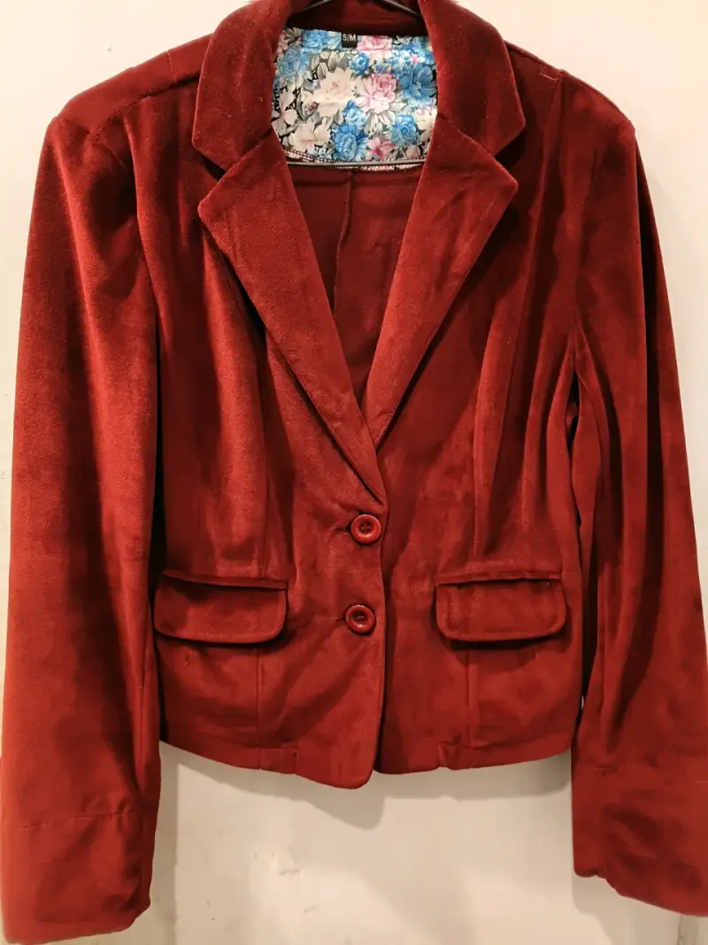Blazer de terciopelo rojo para mujer - 2